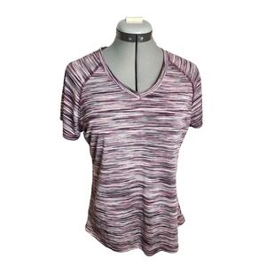 RBX Active Womens Large Plum Space Dye V-Neck Performance Short Sleeve Tee Shirt